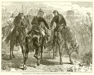 El encuentro de los tres generales después del alivio de Lucknow, 1857