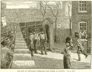 La turba de Spenceans asaltando la Torre de Londres de English School