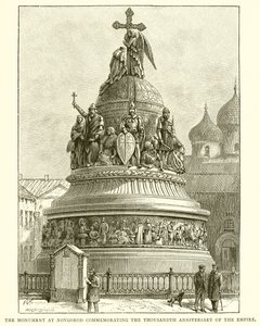 El monumento en Novgorod conmemorando el milésimo aniversario del Imperio, 1862 de English School
