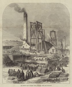 La mina Morley Main, cerca de Dewsbury, después de la explosión (grabado) de English School