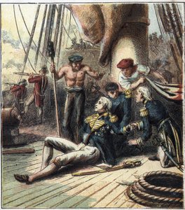 La guerra napoleónica: la batalla de Trafalgar, el 21/10/1805, opuso a la flota franco-española bajo el mando del almirante Villeneuve contra la flota británica comandada por el vicealmirante Nelson. Él murió allí. 