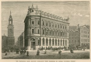 Nuevas instalaciones de la Compañía Nacional de Depósitos Seguros en Queen Victoria Street, Londres