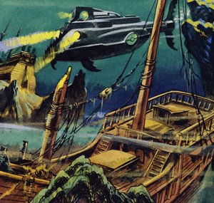 El Nautilus pasó sobre los cascos destrozados de dos galeones franceses de English School