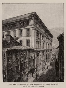 Los nuevos edificios del Banco Imperial Otomano en Galata, Constantinopla (grabado)