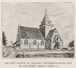La nueva iglesia de Crathie, piedra fundamental colocada por la Reina, lunes de English School