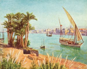 El Nilo, vista cerca de El Cairo (litografía en color) de English School