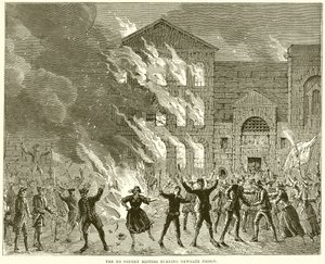 Los alborotadores de No Popery quemando la prisión de Newgate de English School