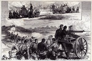 Los cañones Nordenfeldt en Aldershott, de Illustrated London News, septiembre de 1885 de English School