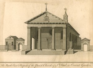 La perspectiva noreste de la iglesia parroquial de San Pablo en Covent Garden, Londres