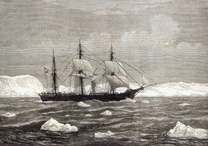 La expedición al Polo Norte: El Alert izando colores en honor de haber alcanzado la latitud más alta registrada por cualquier barco, de 