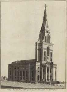 Vista Noroeste de la Iglesia de Cristo en Spitalfields, Londres de English School