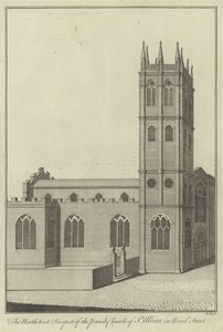 Vista Noroeste de la Iglesia Parroquial de San Albano en Wood Street, Londres