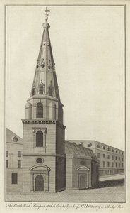 Vista Noroeste de la Iglesia Parroquial de San Antonio en Budge Row, Londres