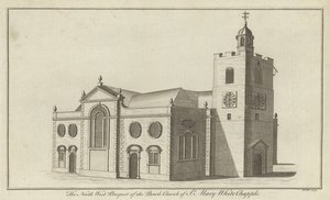 La perspectiva noroeste de la iglesia parroquial de Santa María Whitechapel, Londres