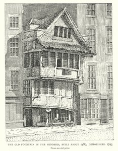 La antigua fuente de los Minories, construida hacia 1480, demolida en 1793 (grabado) de English School