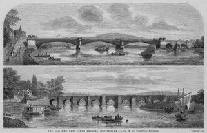 Los Puentes Viejo y Nuevo de Trent, Nottingham (grabado)