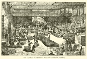 El salón de empaque en Messrs Moet y Chandon, Epernay de English School