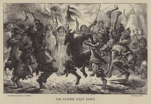 La danza del cuero cabelludo Pawnee (grabado)