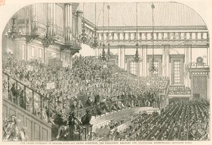 El Congreso de la Paz en Exeter Hall, Sir David Brewster, el presidente, leyendo el discurso inaugural de English School
