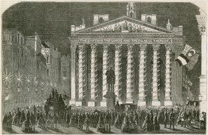 Las iluminaciones de la Paz en el Royal Exchange, Londres, 29 de mayo de 1856 de English School
