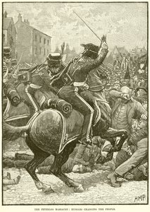 La masacre de Peterloo: Húsares cargando contra el pueblo de English School