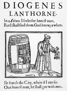 El filósofo Diógenes busca un hombre honesto en la ciudad de Londres con su linterna, 1607