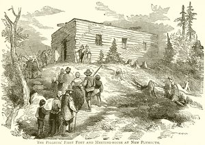 El primer fuerte y casa de reuniones de los peregrinos en New Plymouth de English School