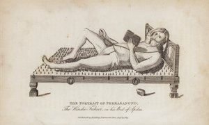 Retrato de Perkasanund, el falsificador hindú, en su lecho de púas (grabado) de English School
