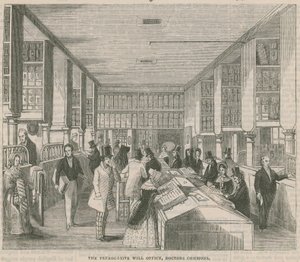 La Oficina de Testamentos de Prerrogativa, Doctors Commons, Londres de English School
