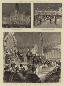 El Príncipe y la Princesa de Gales en Derby (grabado) de English School