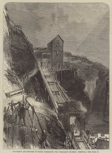 El Príncipe y la Princesa de Gales descendiendo la mina de estaño Botallack, Cornualles de English School