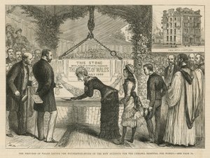 La Princesa de Gales colocando la primera piedra del nuevo edificio para el Hospital de Mujeres de Chelsea de English School