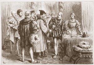 Los príncipes protestantes firmando su confesión, ilustración de La Historia del Protestantismo de James Aitken Wylie, pub. 1878 de English School
