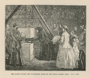 La Reina colocando la primera piedra del Royal Albert Hall de English School
