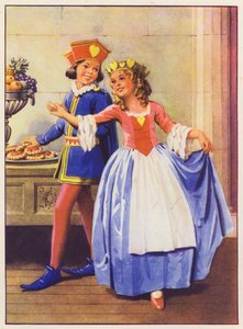 La reina de corazones y la jota de corazones (litografía en color) de English School