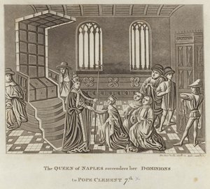 La reina de Nápoles entrega sus dominios al papa Clemente VII de English School