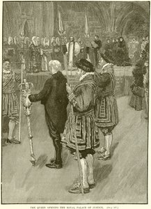 La Reina inaugurando el Palacio Real de Justicia de English School