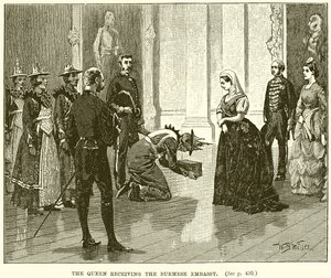 La Reina recibiendo a la Embajada Birmana de English School