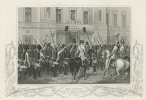La Reina recibiendo a los guardias en el Palacio de Buckingham de English School