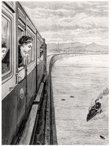 El regreso de la Reina de las Tierras Altas; Su Majestad cruzando el Puente Tay, Dundee de English School