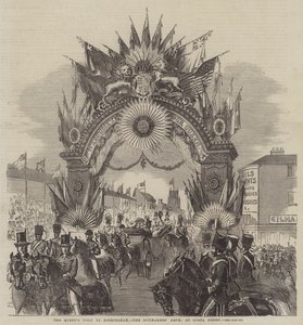La visita de la Reina a Birmingham, el Arco de los Armeros, en Gosta Green (grabado) de English School