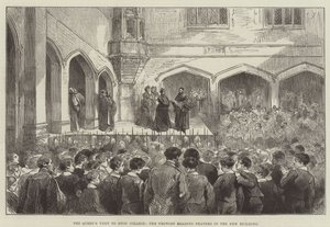 Visita de la Reina a Eton College, el Rector leyendo oraciones en el nuevo edificio de English School