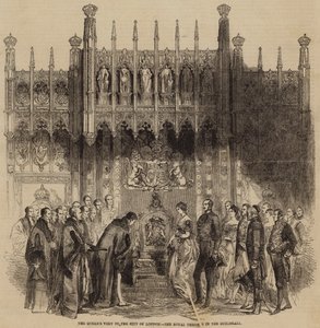 Visita de la Reina a la ciudad de Londres, el Trono Real en el Guildhall (grabado)