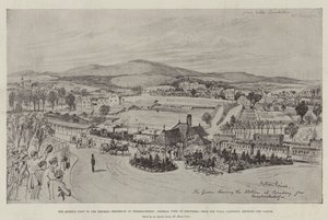 La visita de la reina a la emperatriz Frederick en Friedrichshof, vista general de Kronberg, desde la Villa Candidus, mostrando el castillo (grabado) de English School