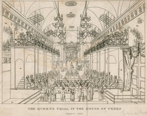 El juicio de la Reina en la Cámara de los Lores, agosto de 1820 de English School