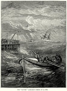 Llegada del bote salvavidas "Quiver" (grabado) de English School
