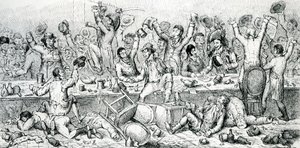 La cena de los reformadores, ilustración tomada de The Satirist, 1809 de English School