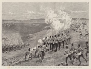 La revisión y simulacro de combate ante el Emperador de Alemania, carga de los Primeros Dragones Reales sobre la infantería atacante de English School