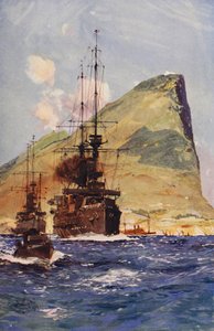 El Peñón de Gibraltar (litografía en color) de English School