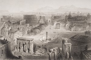 El Foro Romano desde la Colina Capitolina, Roma, grabado por A. Willmore de English School